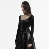 Sever Women's Gothic Velvet Hook-Front Long Sleeve Top in Black