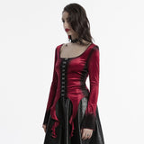 Sever Women's Gothic Velvet Hook-Front Long Sleeve Top in Black