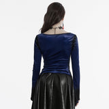 Sever Women's Gothic Velvet Hook-Front Long Sleeve Top in Black