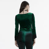 Sever Women's Gothic Velvet Hook-Front Long Sleeve Top in Black