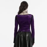 Sever Women's Gothic Velvet Hook-Front Long Sleeve Top in Black