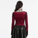 Sever Women's Gothic Velvet Hook-Front Long Sleeve Top in Black