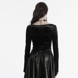 Sever Women's Gothic Velvet Hook-Front Long Sleeve Top in Black