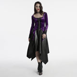 Sever Women's Gothic Velvet Hook-Front Long Sleeve Top in Black