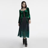Sever Women's Gothic Velvet Hook-Front Long Sleeve Top in Black