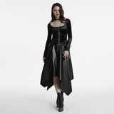 Sever Women's Gothic Velvet Hook-Front Long Sleeve Top in Black
