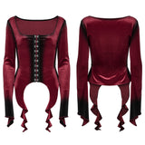 Sever Women's Gothic Velvet Hook-Front Long Sleeve Top in Black