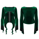 Sever Women's Gothic Velvet Hook-Front Long Sleeve Top in Black