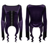 Sever Women's Gothic Velvet Hook-Front Long Sleeve Top in Black