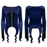 Sever Women's Gothic Velvet Hook-Front Long Sleeve Top in Black