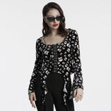 Sever Women's Gothic Velvet Hook-Front Long Sleeve Top in Black