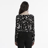 Sever Women's Gothic Velvet Hook-Front Long Sleeve Top in Black