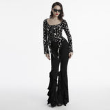 Sever Women's Gothic Velvet Hook-Front Long Sleeve Top in Black