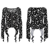 Sever Women's Gothic Velvet Hook-Front Long Sleeve Top in Black
