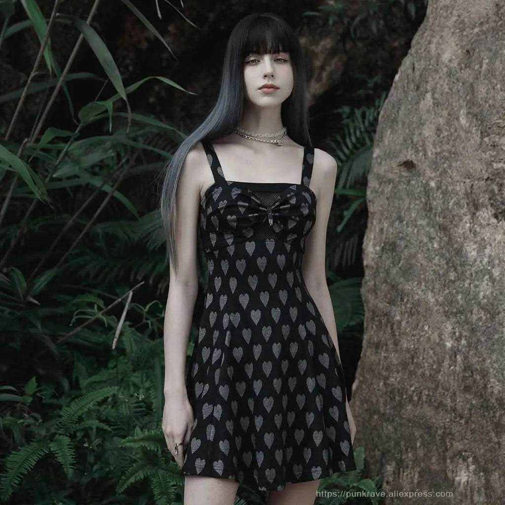 Olga Slip Dress (Black Gray) - PunkRave