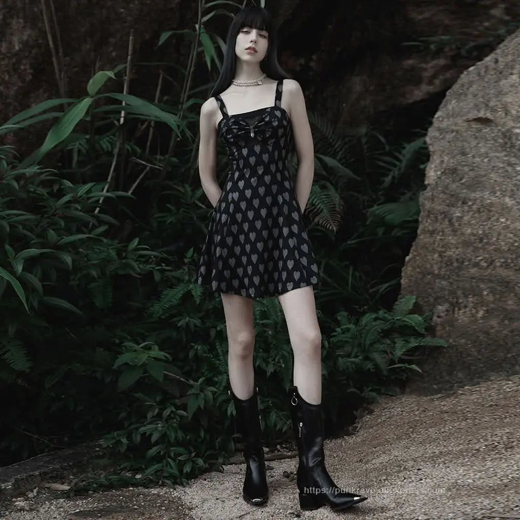 Olga Slip Dress (Black Gray) - PunkRave