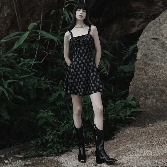 Olga Slip Dress (Black Gray) - PunkRave