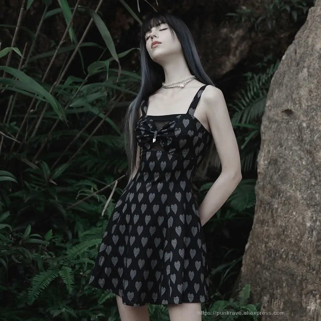 Olga Slip Dress (Black Gray) - PunkRave