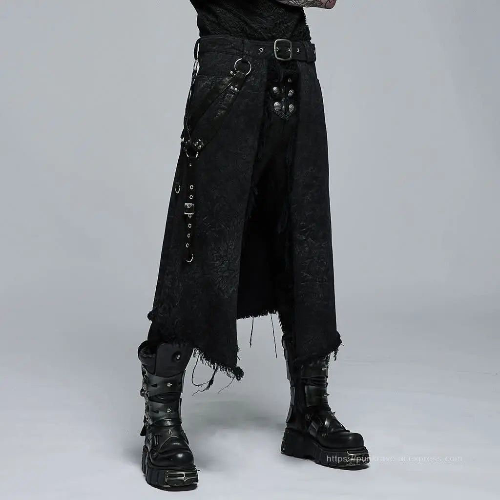 Orpheus Distressed Kilt With Leather Straps - PunkRave