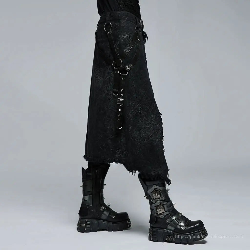 Orpheus Distressed Kilt With Leather Straps - PunkRave