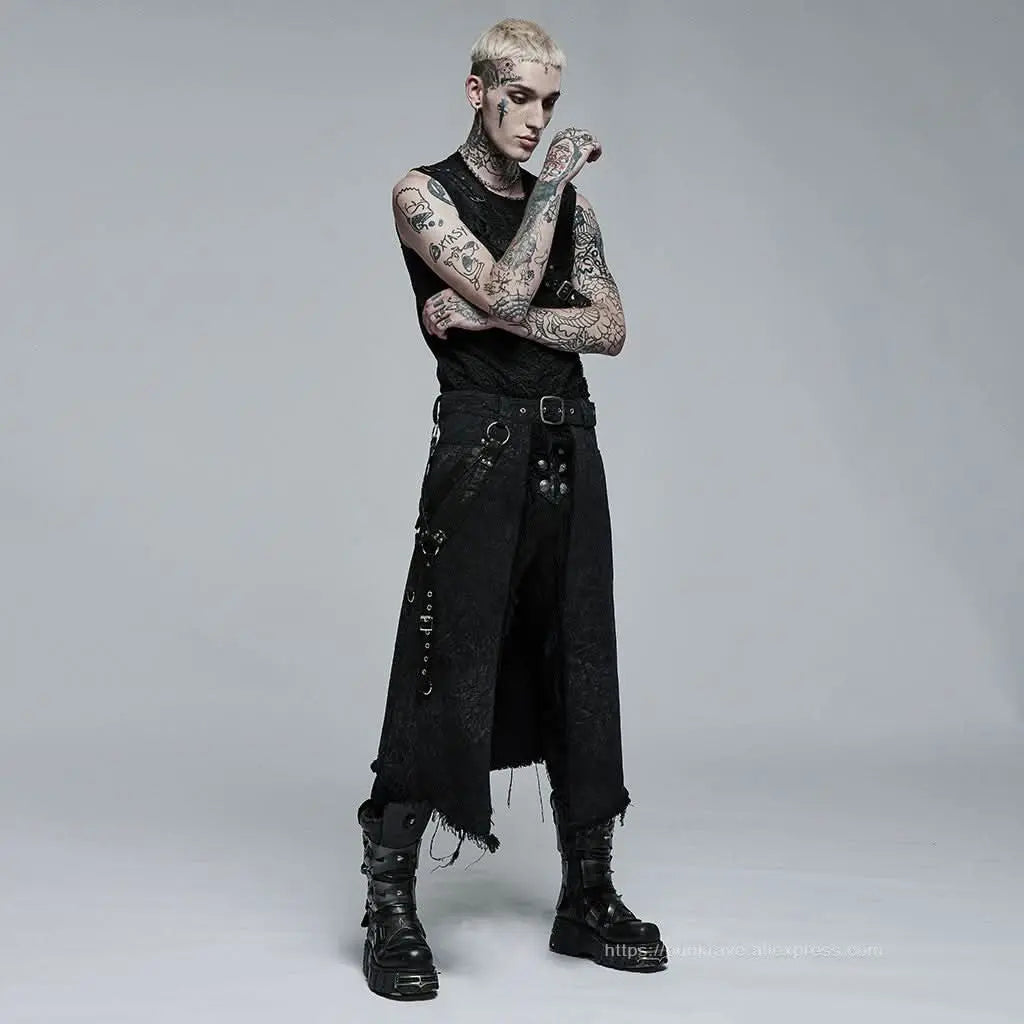 Orpheus Distressed Kilt With Leather Straps - PunkRave