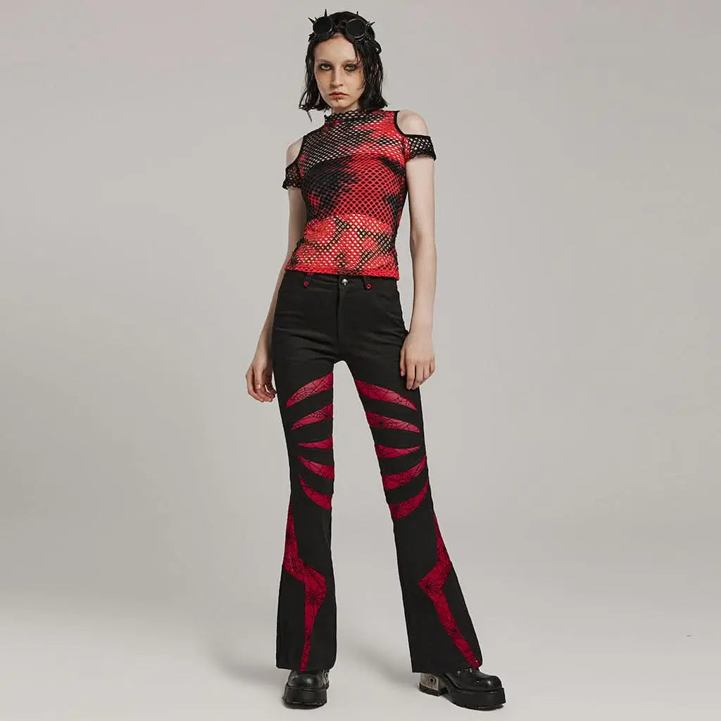 Pariah Flared Trousers (Red) - PunkRave