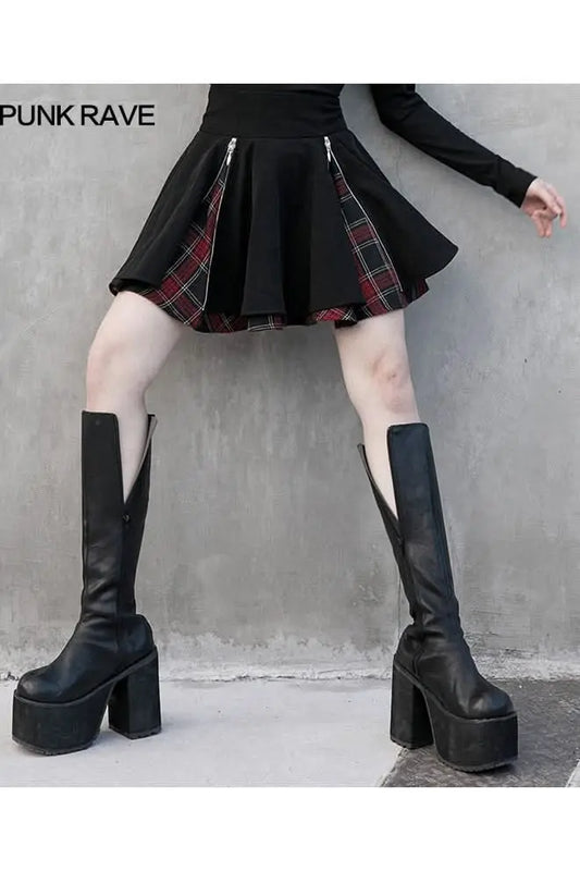 Radiate Plaid Mini Skirt With Zippers - PunkRave