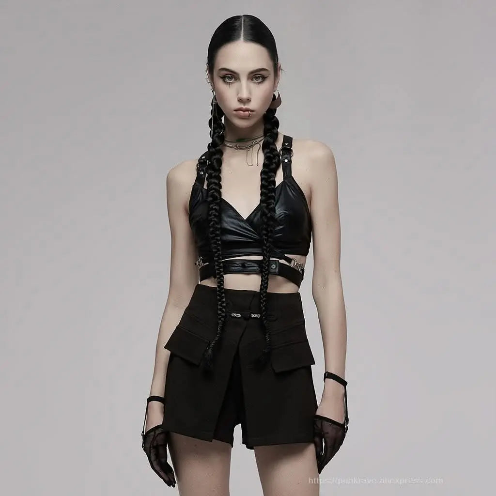 Razorblade Kiss Suspender Crop Top - PunkRave