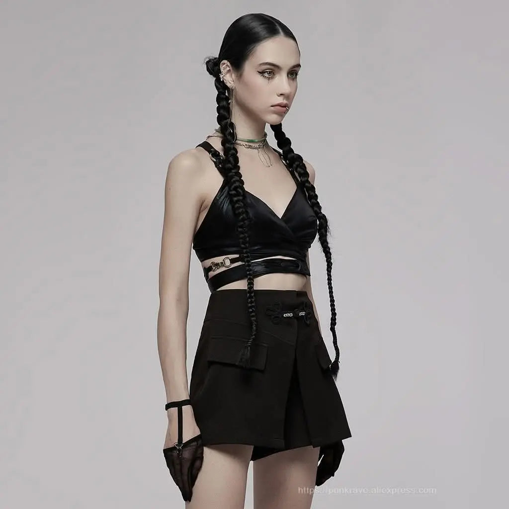 Razorblade Kiss Suspender Crop Top - PunkRave
