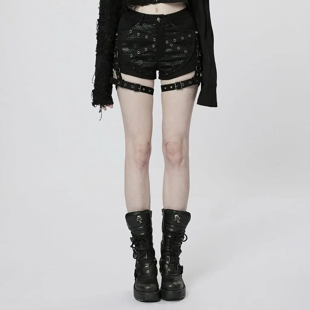 Rebel Yell Distressed Garter Shorts - PunkRave