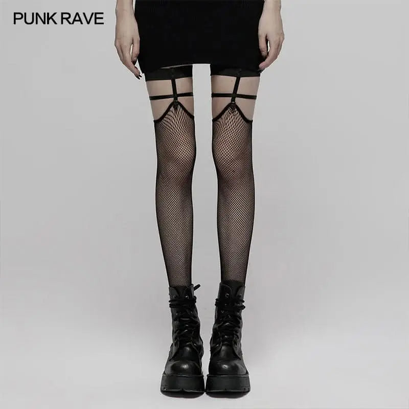 Rebel Yell Mesh Mid Thigh Stockings - PunkRave