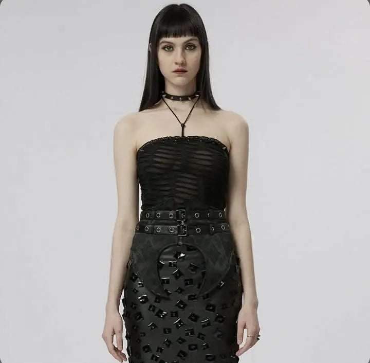 Recorded Butterflies Bandeau Top - Black - PunkRave