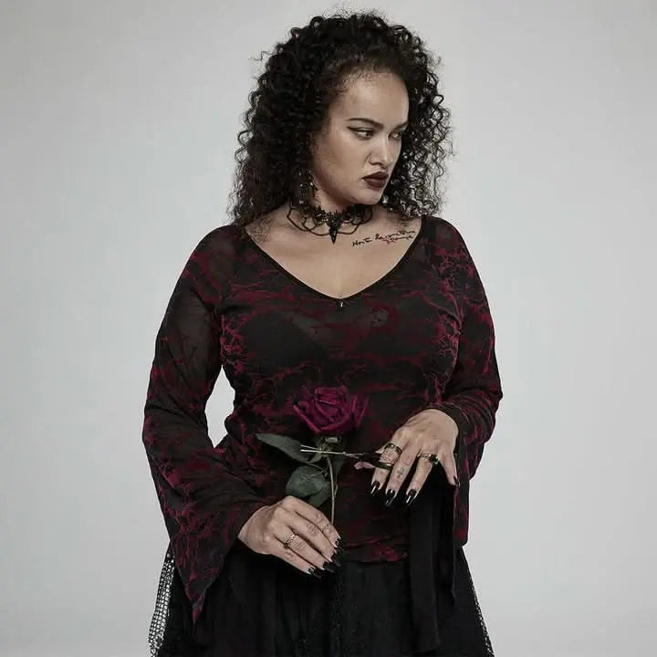 Red Death Floral Choker With Bird Skull Brooch - PunkRave