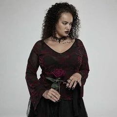 Red Death Floral Choker With Bird Skull Brooch - PunkRave