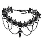 Red Death Floral Choker With Bird Skull Brooch - PunkRave