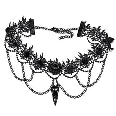 Red Death Floral Choker With Bird Skull Brooch - PunkRave