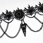 Red Death Floral Choker With Bird Skull Brooch - PunkRave