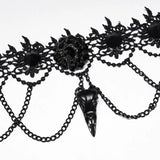 Red Death Floral Choker With Bird Skull Brooch - PunkRave