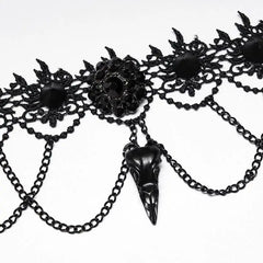 Red Death Floral Choker With Bird Skull Brooch - PunkRave