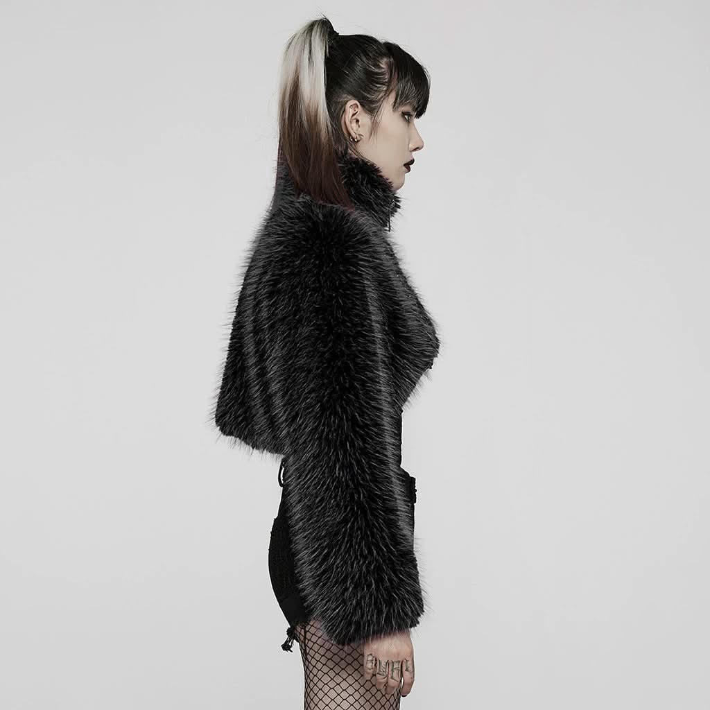 Eclipse Cropped Fur Jacket - PunkRave