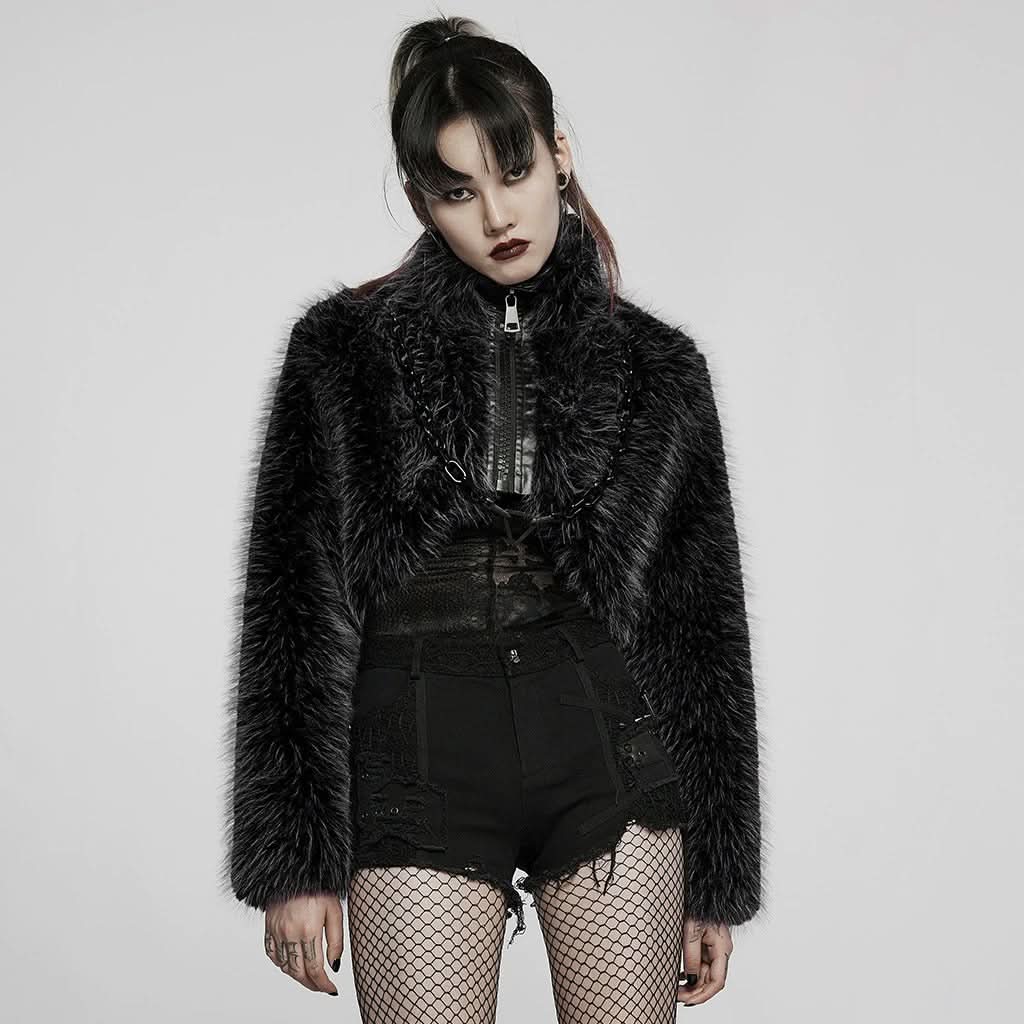 Eclipse Cropped Fur Jacket - PunkRave
