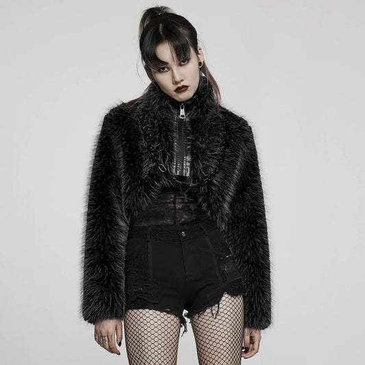 Eclipse Cropped Fur Jacket - PunkRave