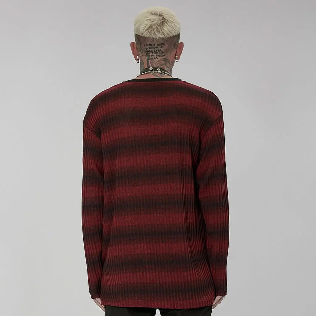 Sludge Grunge Striped Tee - Black Red - PunkRave