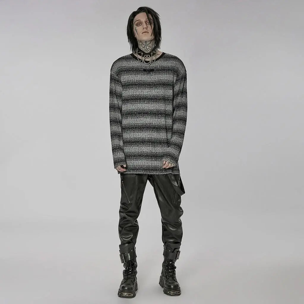 Sludge Grunge Striped Tee - Gray - PunkRave