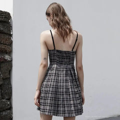 Stellaluna Plaid Sling Dress (Black White) - PunkRave