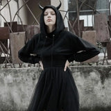 The Infernal One Crop Top With Hood - PunkRave