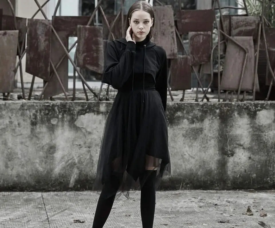 The Infernal One Crop Top With Hood - PunkRave