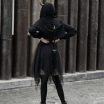 The Infernal One Crop Top With Hood - PunkRave