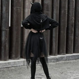 The Infernal One Crop Top With Hood - PunkRave