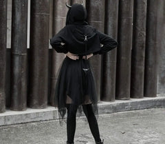 The Infernal One Crop Top With Hood - PunkRave